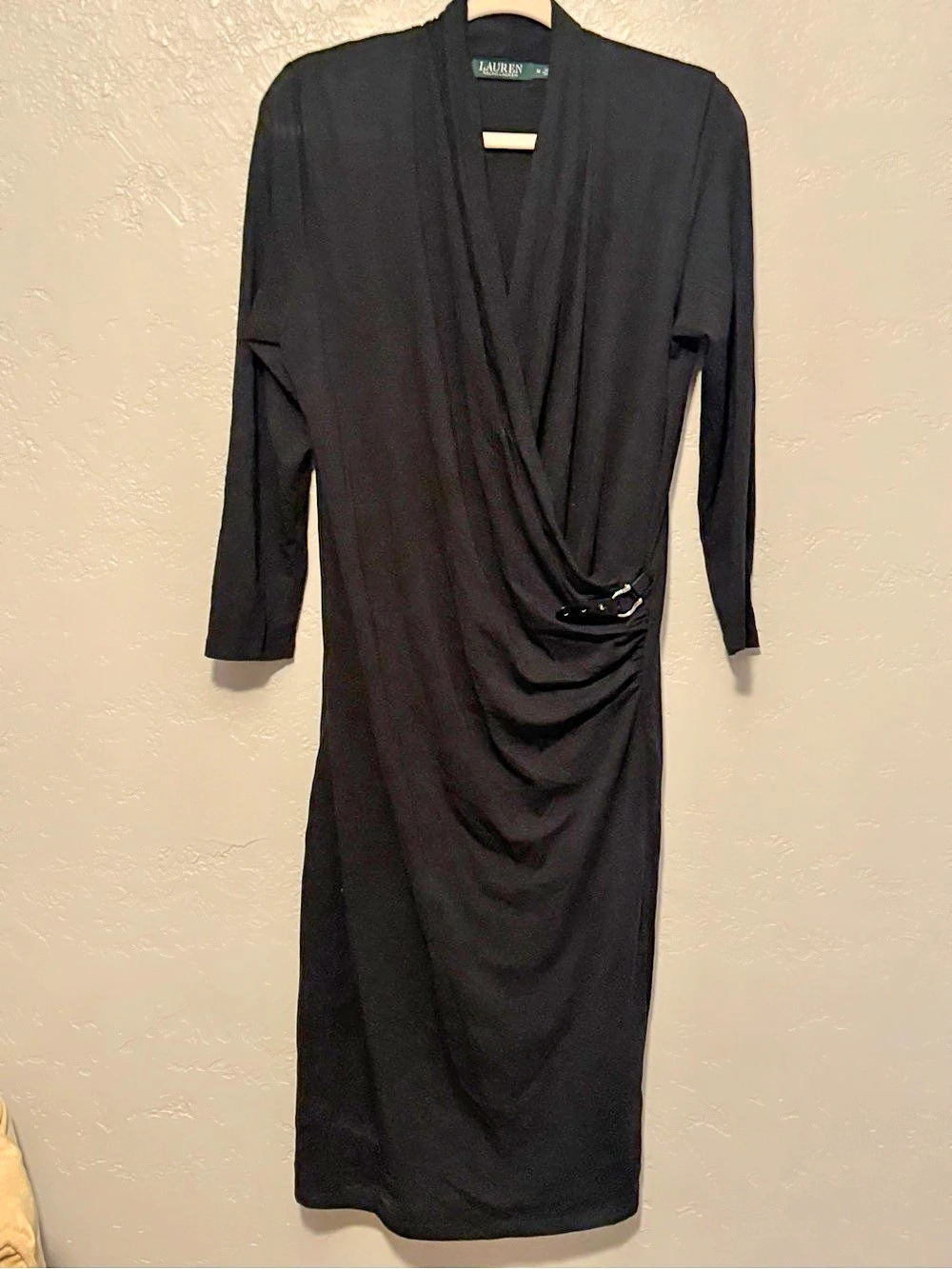 Lauren Ralph Lauren Ruched Buckle Dress Black Medium